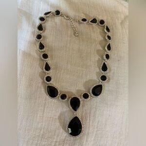 Jeweled Black and Clear Rhinestones‎ Bling Necklace